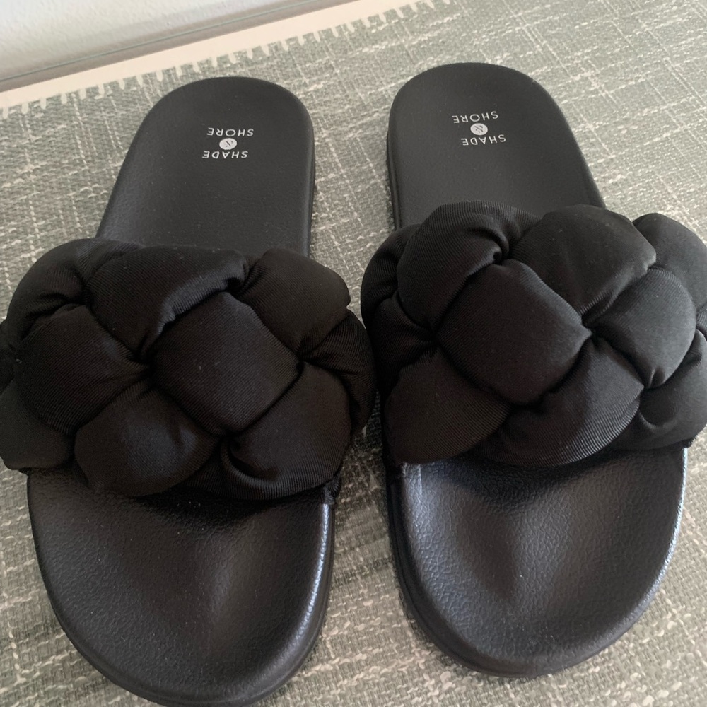 Shade & Shore Black Knotted Slide Sandals